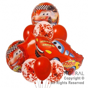SET DE GLOBOS METALIZADOS CARS RAYO MCQUEEN Y LATEX CON CONFETI x 10 UNIDADES
